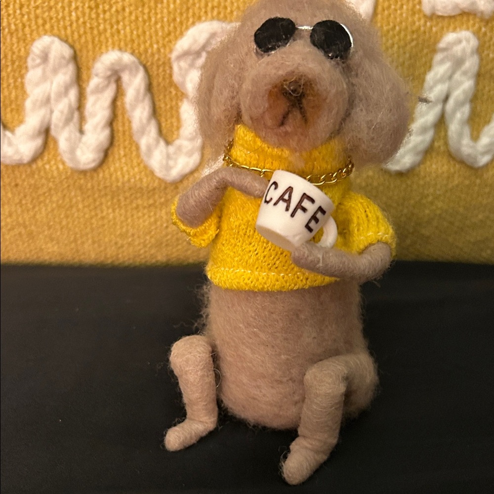 Handmade Cute Dog Figurine with Yellow Sweater NWT